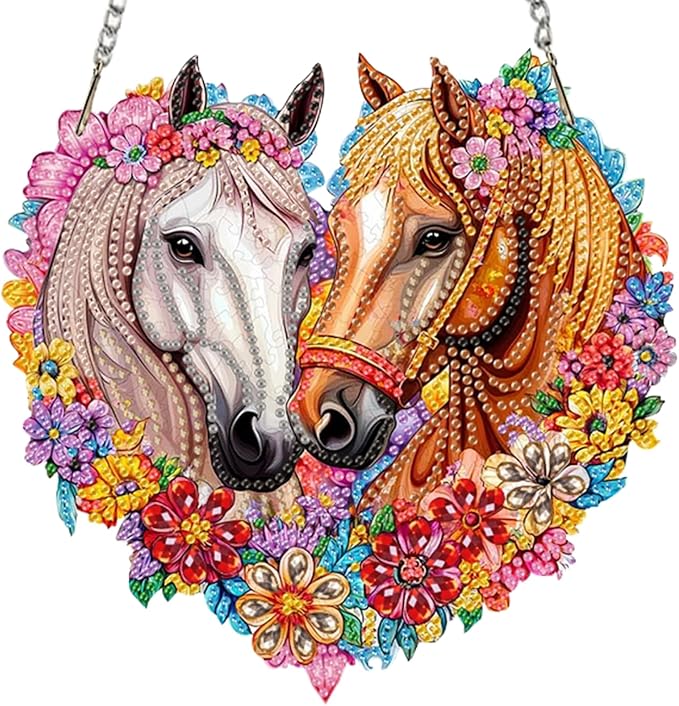 Auremi Horse Diamond Painting Pendant Kits,5D Animal Diamond Art Hanging Kits,DIY Special Shaped Diamonds Painting Suncatcher Pendant Kit for Adults for Gift Wall Home Decor