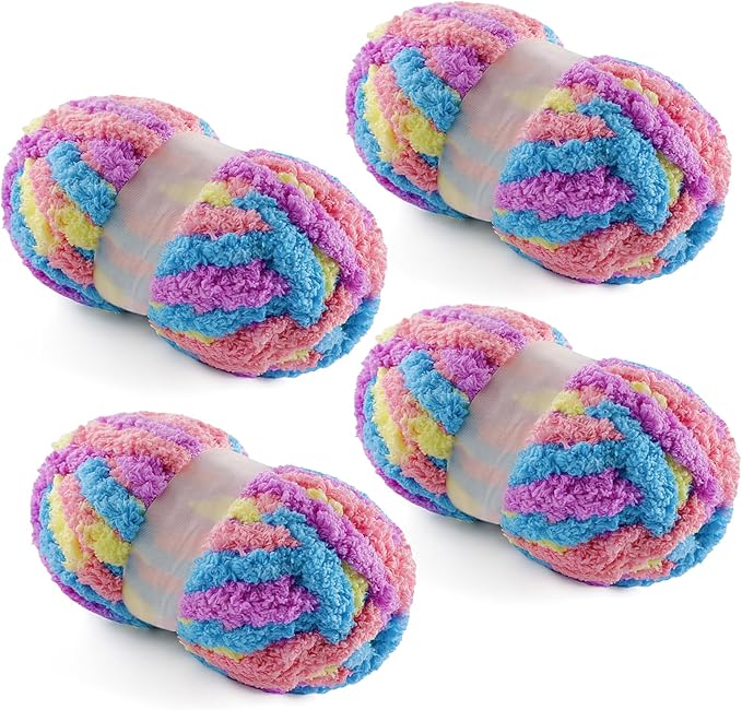 4 Pack Chunky Yarn for Hand Knitting - Chunky Chenille Blanket Yarn for Crocheting - Jumbo Fluffy Yarn for Crochet - Super Bulky Yarn 28.4 yds 7.7 oz Each Skein (Macaroon)