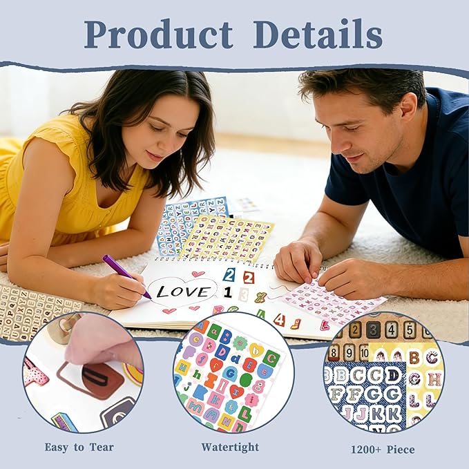 1200+ Pcs Alphabet & Number Letter Stickers for Scrapbooking & Journaling, Vinyl Adhesive Sticker Letters for Scrapbook Supplies, DIY Crafts, Decorative Projects & Personalization