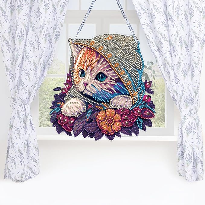 DIY Hanging Diamond Pendant Special Shaped Crystal Diamond Art Painting Ornament Single Sided for Window Home Garden Wall Door Decor-Cat02