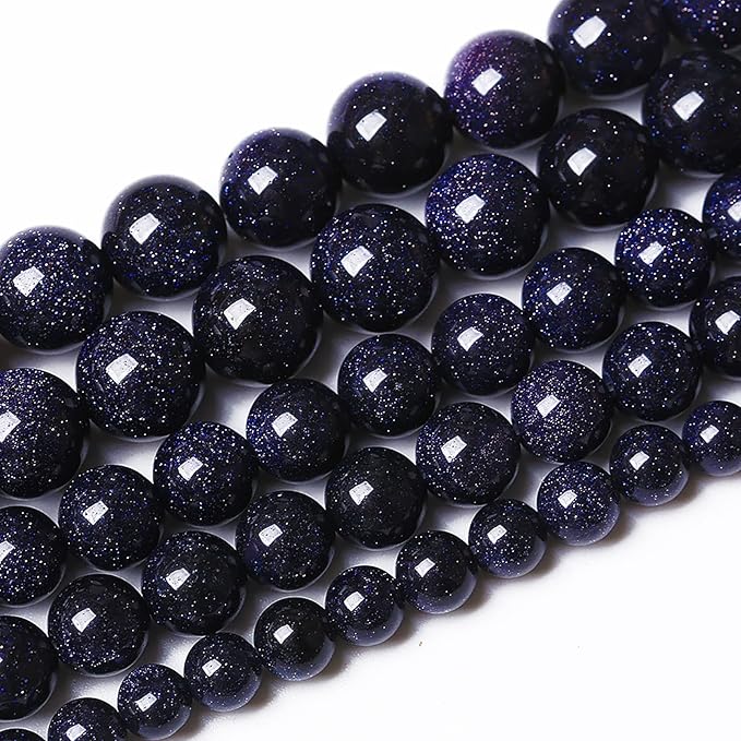 32PCS 12mm Starry Blue Sandstone Gemstone Beads Beads Natural Stone Round Loose Beads for Jewelry Making DIY Bracelet Necklace 15" Inch