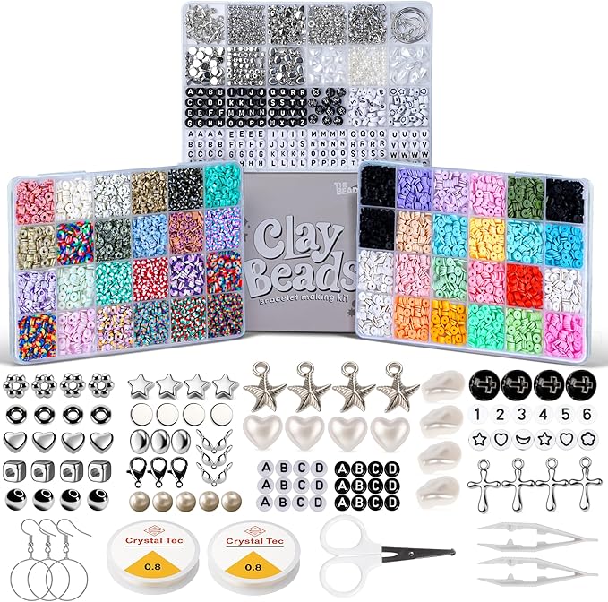 12000+ Clay Beads Bracelet Making Kit for Adults, 48 Colors In 3 Boxes, Polymer Heishi Beads with Letter Beads & Charms for DIY Friendship Bracelet Gifts,Holidays Arts and Crafts Gifts for Girls 8-12