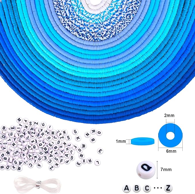 JMUQ Blue Clay Beads Bracelet Making Kit, 50 Strands 19260pcs Preppy Polymer Clay Heishi Beads and Letter Beads for Friendship Bracelet Jewelry Making, Arts and Crafts Gifts for Adults