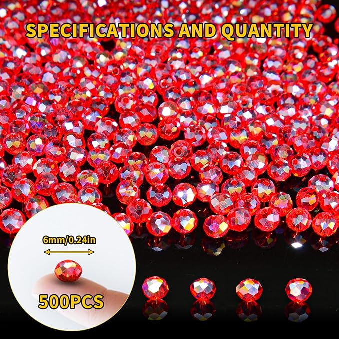 laopottbeads 500pcs 6mm crystal glass beads for jewelry making beads for bracelets necklace pendants making supplies(red)