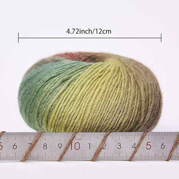 NICEEC 2 Skeins Rainbow Soft Yarn 100% Wool Gradient Multi Color Yarn for Crocheting Knit Total Length 180m×2(196yds×2,50g×2)-15#