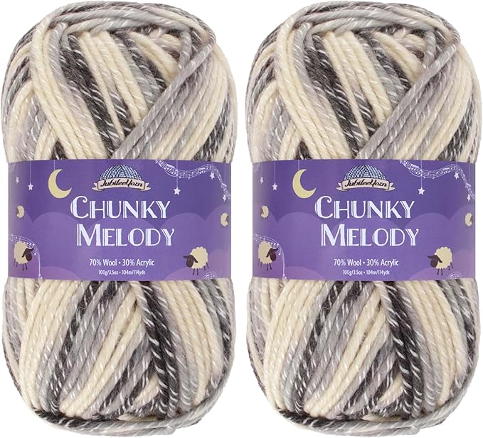 JubileeYarn Chunky Melody Yarn - 100g/Skein Bulky Wool Blend - Jump Rope - 2 Skeins
