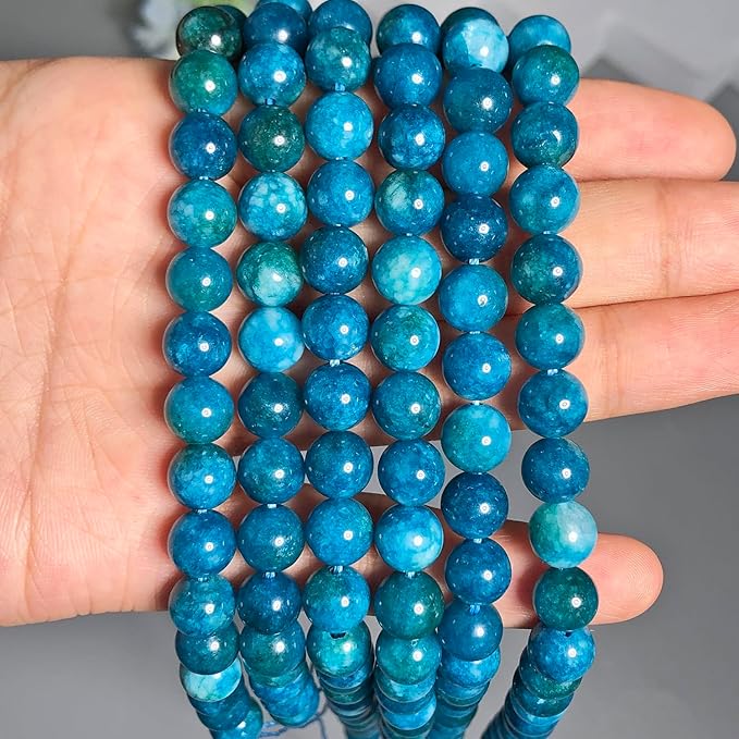 Stone Beads, 45pcs Blue Apatite, 8mm Round Loose Beads for Jewelry Making, Bracelets, with Bag, String & Card