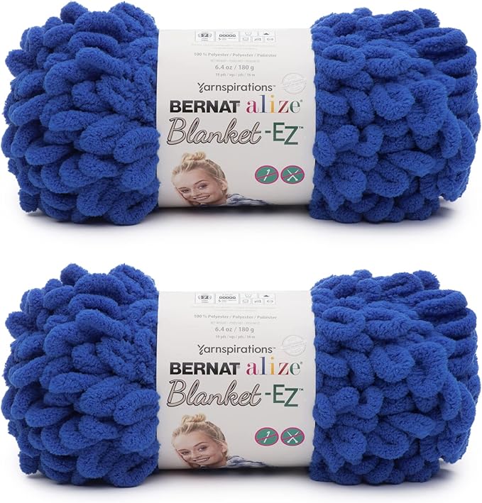 Bernat Alize Blanket-EZ Super Soft Looped Yarn for Beginners, Hand Knitting- No Needles or Hooks Needed, Bright Blue 2 Pack