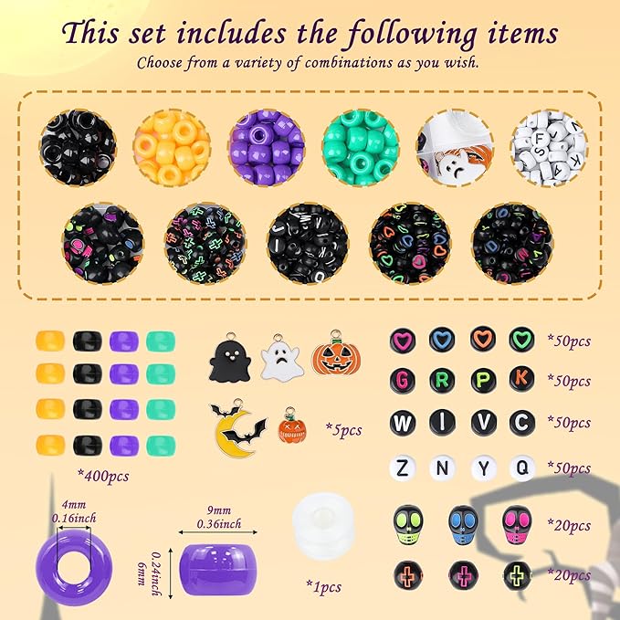 XIANNVXI 10Colours Halloween Pony Letter Beads Set Bracelet Making 640pcs Orange Purple Green White Letter Pony Beads Bulk