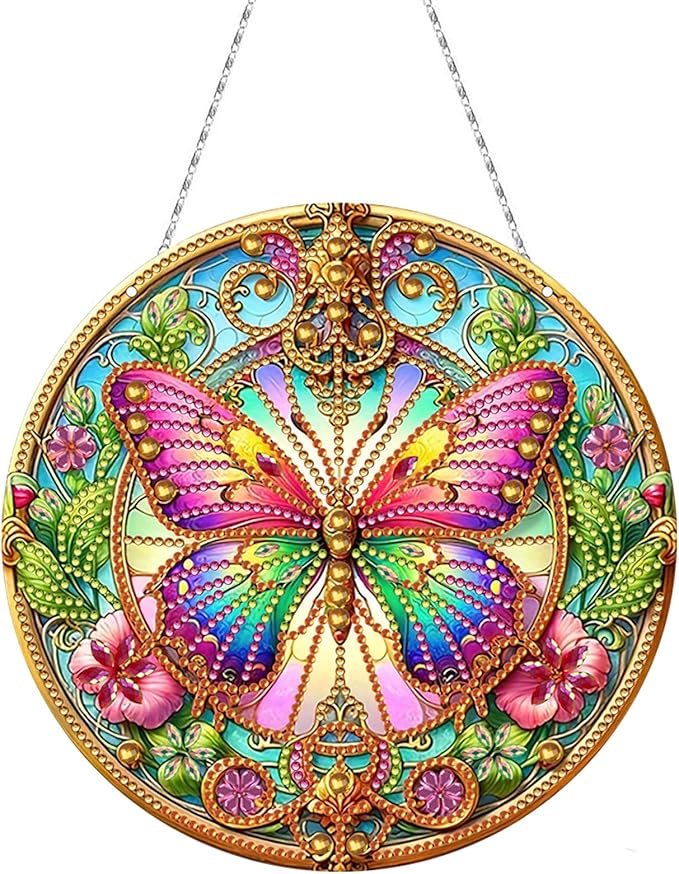 Generic DIY Hanging Diamond Pendant Special Shaped Crystal Diamond Art Painting Ornament Single Sided for Window Home Garden Wall Door Decor-Butterfly