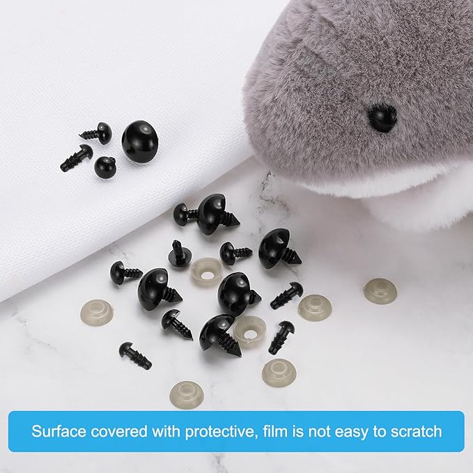 PATIKIL 14mm Safety Eyes, 100 Set Plastic Craft Eyes with Washers Safety Eyes for Stuffed Animals Crochet Toys Dolls DIY Craft Making, Black