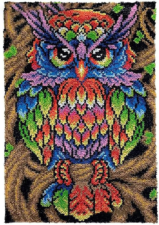Latch Hook Rug Kits for Adults, Colorful Owl with Preprinted Canvas Pattern DIY Carpet Tapestry Rug Cushion Yarn Needlepoint, 22.5X33.5Inch / 58X85cm