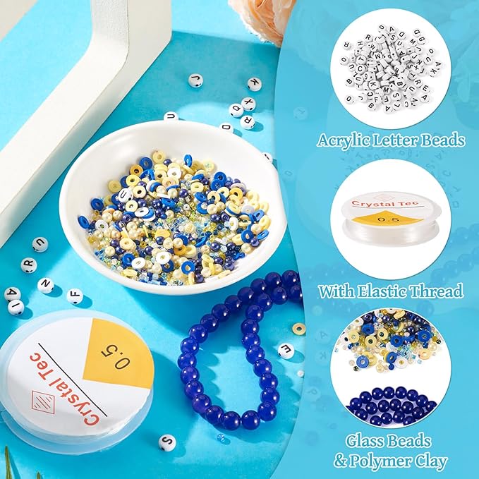 Spritewelry Friendship Bracelet Making Kit with Glass Seed Beads 8mm Blue Clay Beads Bracelet Making Kit for Adults Letter Bead for Jewelry Making DIY Crafts Gift Supplies 1 Bag