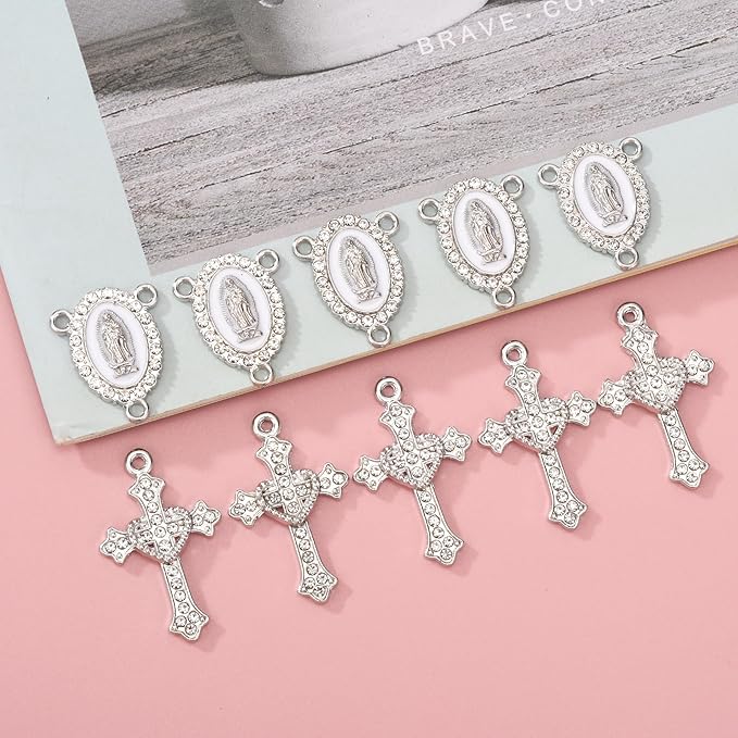 Jiali Q 20 Piece Set Rhinestone Cross Connectors and Pendants for Jewelry Making (Silver)