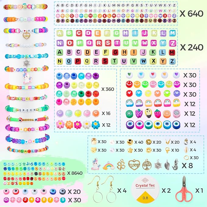 Taybonds Friendship Bracelet Making Kit- 6 Boxes with Clay, Pony, 6 Styles of Letter Beads and Multiple Charms, Jewelry Making Kit Gifts