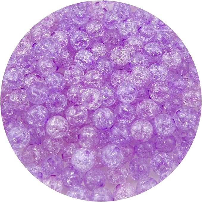 200pcs 10mm Crackle Beads - Round Crystal Acrylic Craft Beads with Hole for Jewelry Making - Purple