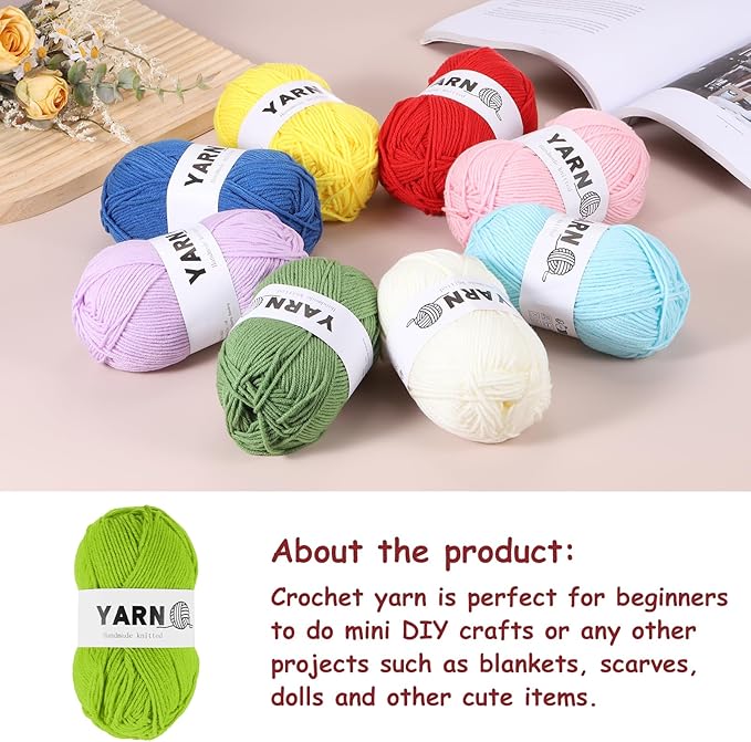 6Pcs Bright Green Acrylic Yarn 790 Yard 4 Ply Soft Crochet Yarns Sport Weight Yarn,[for DIY Crocheting Knitting Craft Blankets Hats]-300g