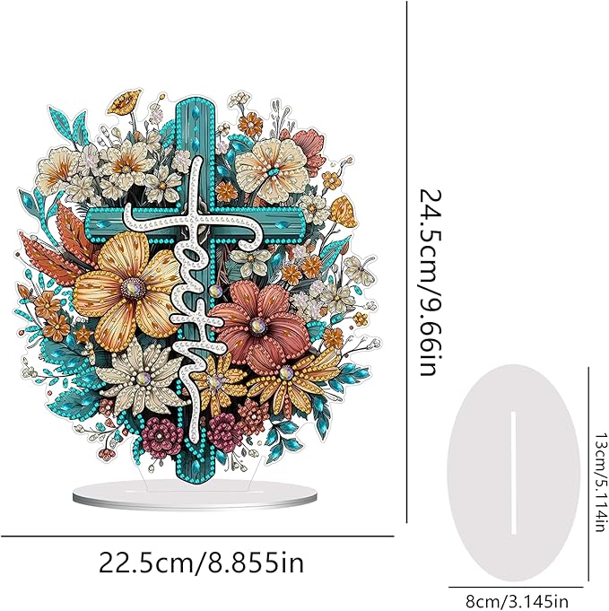 hyzsj DIY Diamond Desktop Ornament, Crystal Cross Flower Diamond Art Painting Tabletop Ornaments Single Sided, Diamond Ornament for Adult Beginner Home Office Decor Crafts Gift
