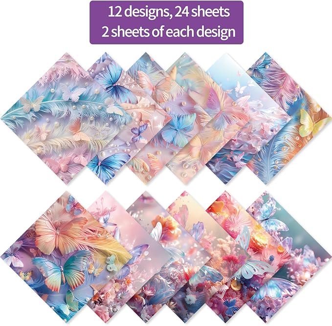 6x6" 160gsm cardstock Single Sided Scrapbooking 24 Papers Pad vintage decoupage scrapbook kit patterned paper junk journal supplies journaling supply scrap paper crafting.Pearl Butterfly