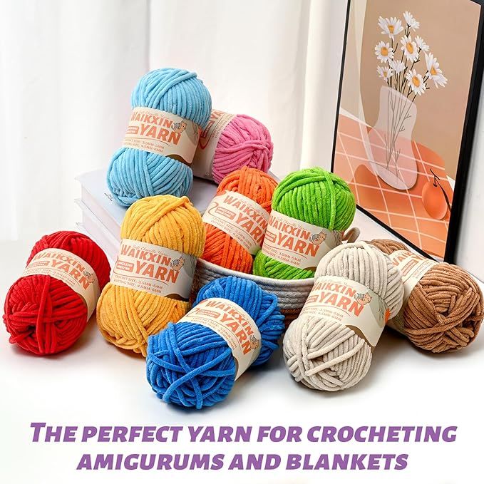12 Pack Multicolor Super Soft Chunky Chenille Yarn for Crocheting， Fluffy Velvet Baby Yarn for Knitting Blanket， (1200g/1050yds) Bulky Fuzzy Crochet Yarns Set B