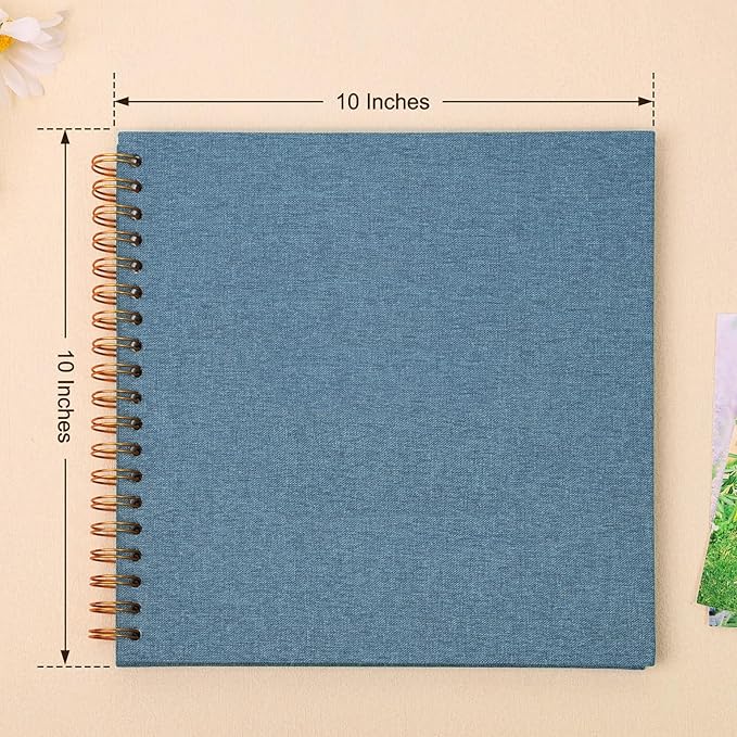 Scrapbook Photo Album 10x10 Inches 80 Pages Hardcover Kraft Paper Linen Cover Scrap Book Memory Book DIY Scrapbook Albums for Wedding Baby Boyfriend Travel Anniversary Family, Blue