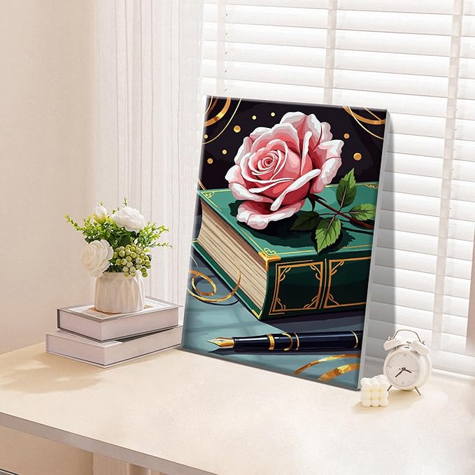 ATDMS Paint by Numbers Kit for Adults with Frame Flower Paint by Number with Easel Book Adult Paint by Number Kits Framed Canvas DIY Acrylic Oil Painting Kits for Home Wall Decor 8x12 Inch