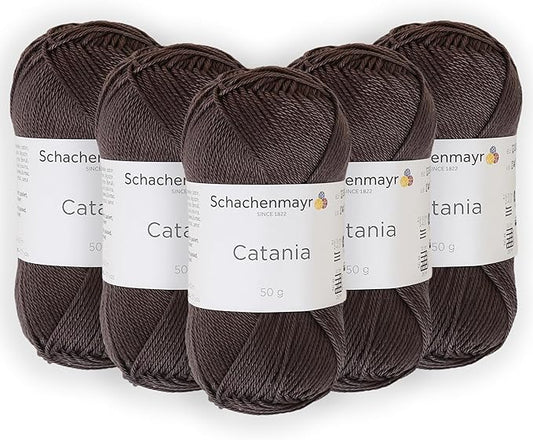 5 Skein/Pack Schachenmayr (SMC) Catania Originals Yarn, Each Ball 1.76 Oz (50gr) / 136 Yards (125 m), 100% Mercerized Cotton for Knitting and Crochet Yarn, Sport Weight, 415 - Dark Chocolate