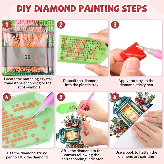 Bowetile Christmas Diamond Art Hanging Kits for Adults, Candlelight Diamond Art Suncatchers, 5D Special Shape Diamond Painting Pendant Window Ornament Christmas Gifts for Home Door Wall Decor