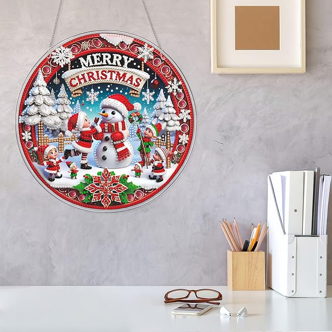 VODAPYC Christmas Diamond Art Hanging Kit for Adults, DIY Double Sided Special Shaped Diamonds Art Window Door Sign for Home Decor(Merry Christmas)
