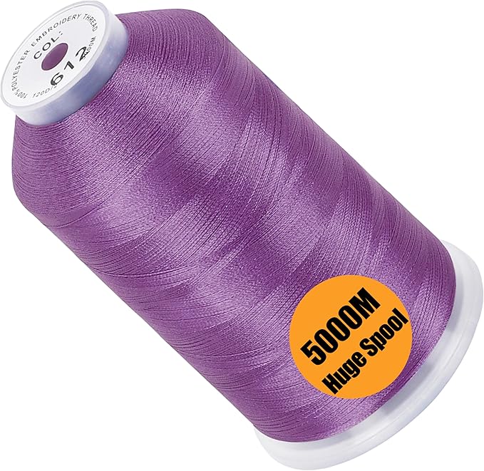 New brothread - Single Huge Spool 5000M Each Polyester Embroidery Machine Thread 40WT for Commercial and Domestic Machines - Lilac