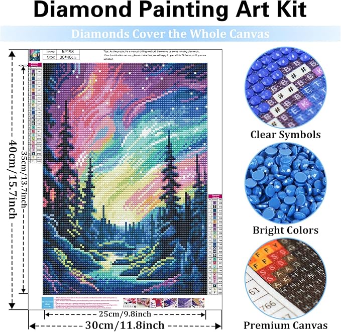 Reivworl Landscape Diamond Art Kits for Adults, Aurora Diamond Painting Kits, Gem Art Kit for Gifts and Home Interior Decor 12x16Inch