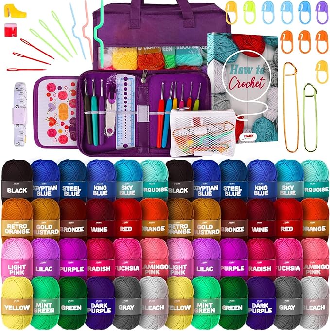 J MARK Premium Crochet Kit -Includes 2,640 Yards of Acrylic Yarn for Crocheting Complete Crochet Set