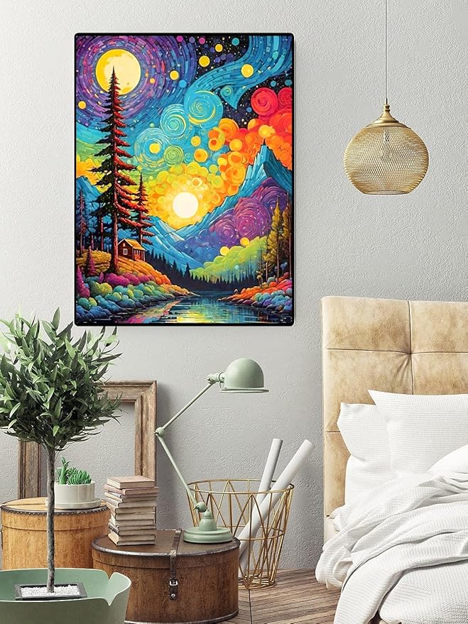ijbnhd Van Gogh Diamond Art Kits for Adults Starry Sky Diamond Painting Kits for Adults, Full Drill Round Abstract Landscape Gem Art Kits for Home Wall Decor 12x16in
