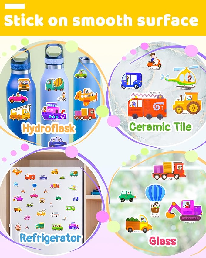 benresive reusable sticker books for kids, sticker books for toddlers, toddler travel toys activities crafts ages 3 and up birthday gifts - vehicle