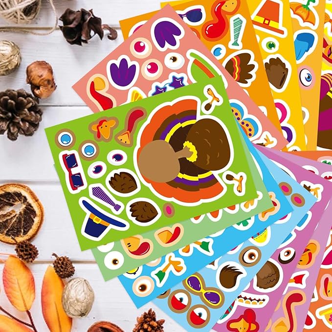make a turkey stickers, 36 sheets make your own turkey stickers thanksgiving stickers for kids classroom reward, autumn stickers fall theme party favor thanksgiving crafts for kids,12 desgins