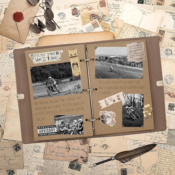 Vienrose Photo Album Scrapbook Kit, 3 Ring Faux Leather Cover DIY Memory Book Kraft Paper with 50 Sheets 100 Pages, Vintage Scrapbooking Supplies Set for Wedding, Anniversary, Valentine Gifts, Brown