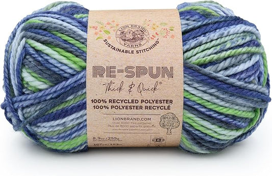 Lion Brand Yarn, Re-Spun Thick & Quick Super Bulky Yarn for Knitting, Crochet, and Crafts, Riverside, 1 Pack, Variegated Fiber for Chunky Blankets, Bulky Throws, and Cozy Sweaters