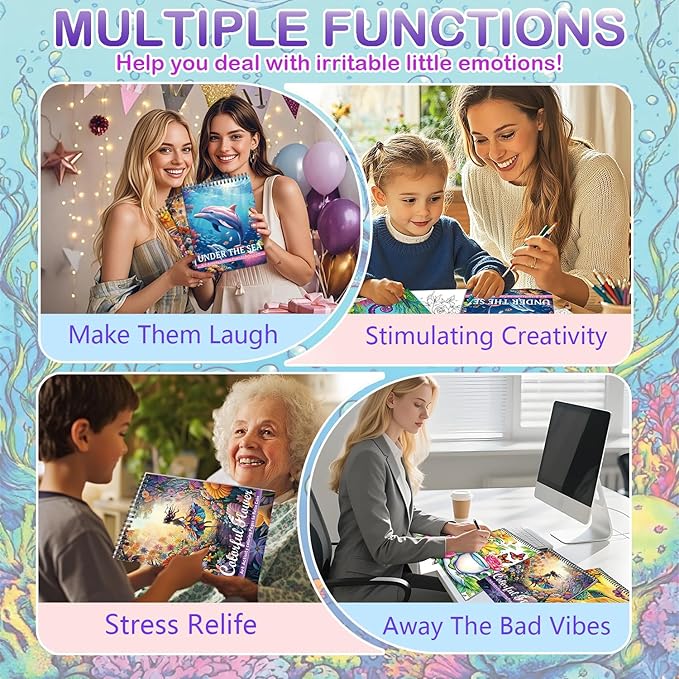 Aannanl Adult Coloring Book - Set of 3 Coloring Books for Adults Relaxation Spiral Bound Coloring Books for Women to Relieve Anxiety and Stress Relief (Natural Scenery)