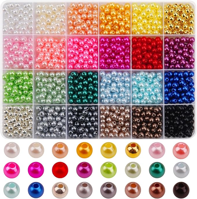 BONNY BOXX 1440 PCs Pearl Beads Set for Jewelry Making, 6MM Round ABS Faux Pearls with Holes for Bracelets, Necklaces, Earrings, Vase Filler