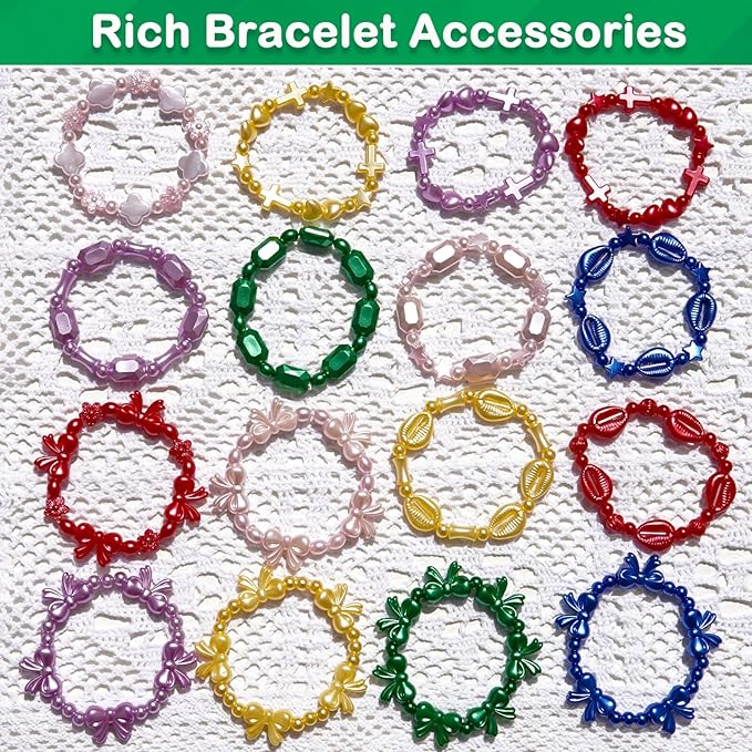 1170 Pcs ABS Imitation Pearl Beads for Jewelry Making, Assorted Heart Star Bowknot Circle Flower Aesthetic Cute Bead for Bracelet Necklaces Earrings Key Chains DIY Phone Charm Crafts (Green)