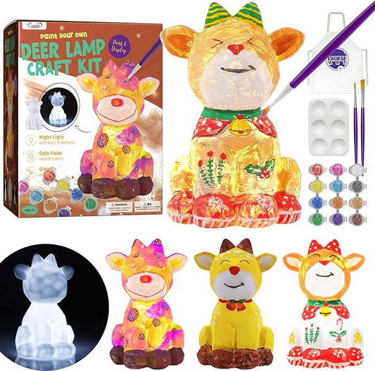 paint your own deer lamp kit, art supplies painting kits for kids 6-12, christmas crafts for kids ages 8-12, deer toy halloween birthday christmas gifts for girls boys ages 3 4 5 6 7 8 9 10 11 12+