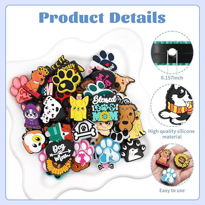 Silicone Focal Beads for Pens Dog Accessory Kit 50 Pcs Colorful Round Silicone Beads for Keychain Making Bracelet Necklace Handmade Crafts