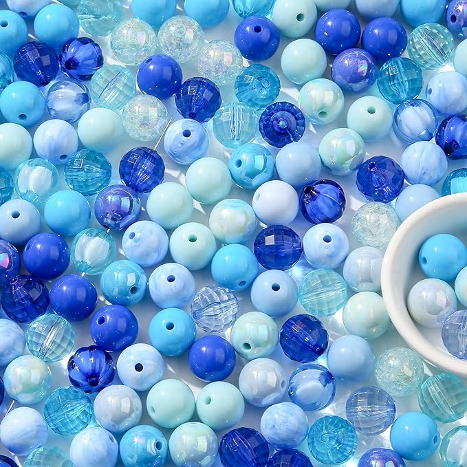 16mm Acrylic Bead 100pcs Blue Focal Spacer Bead Chunk Bubblegum Beads for DIY Crafting Necklace Bracelet Jewelry Making Keychain (Blue)