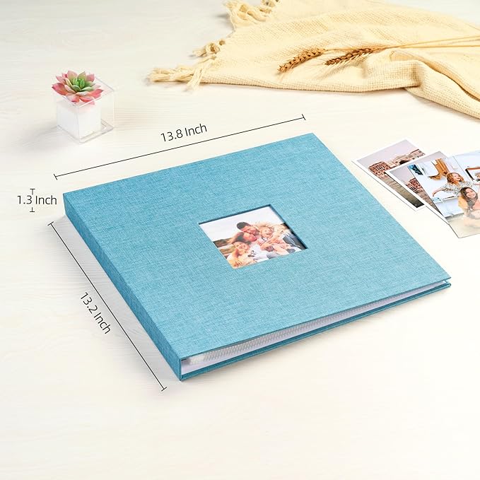 Mublalbum 12x12 Inch DIY Scrapbook Photo Album with 20 Plastic Sleeves 40 Pages Linen Cover 3 Ring Folder Binder for Wedding Baby Family and DIY Projects (Blue)