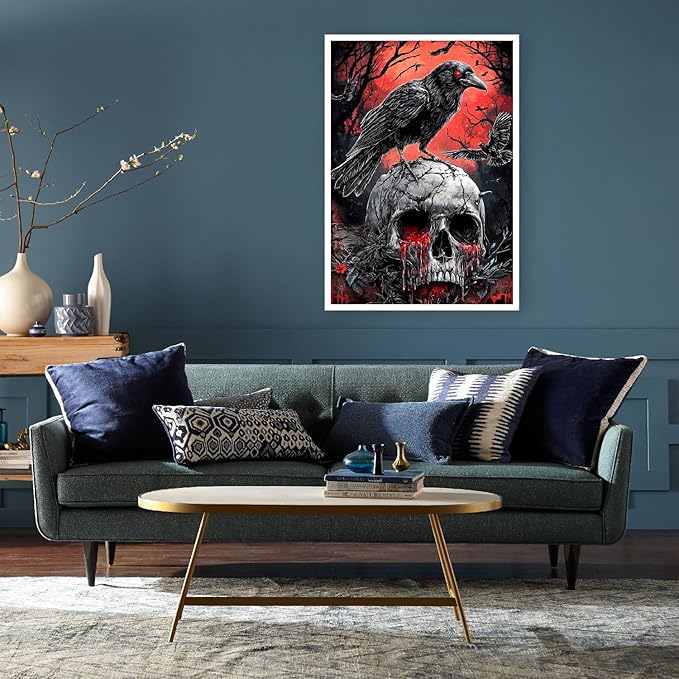 Mrnsiet Helloween Crow Diamond Painting Kits for Adults, 5D Skull with Blood Horror Diamond Art Kits for Beginners, DIY Full Drill Diamond Kits Gem Arts Crafts for Home Wall Decor 12 x 16 Inch