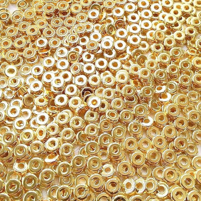 6mm Flat Round Spacer Beads, Clay Beads for Bracelets Making Kit, Heishi Polymer Flat Disc Spacer Beads for Jewelry Making, Clay Beads for Jewelry Making Gold Beads Silver (2000pcs)