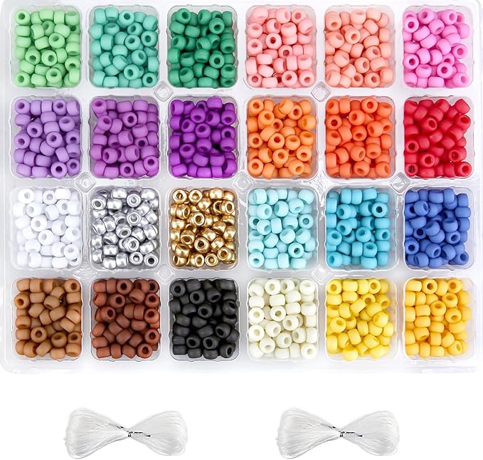 greentime pony beads kit, 2800 pcs opaque matte bead for bracelets crafts kandi beads hair bead for braids frosted beading kit for bracelet making friendship necklace diy crafts (9mm 24colors)