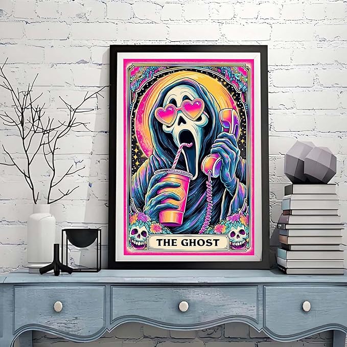 DIYDECORFUN Halloween Ghost Diamond Art Painting Kits for Adults Beginner The Ghost Diamond Art On Canvas,DIY 5D Full Round Drills Skull Painting with Diamonds Gem Art Crafts for Home Decor 12x16 in