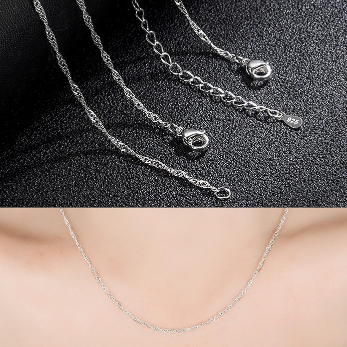 Whaline 24 Pack Silver Plated Chain Necklace 925 Water Ripple Plated Necklace for Jewelry Making Craft, Womens and Girls