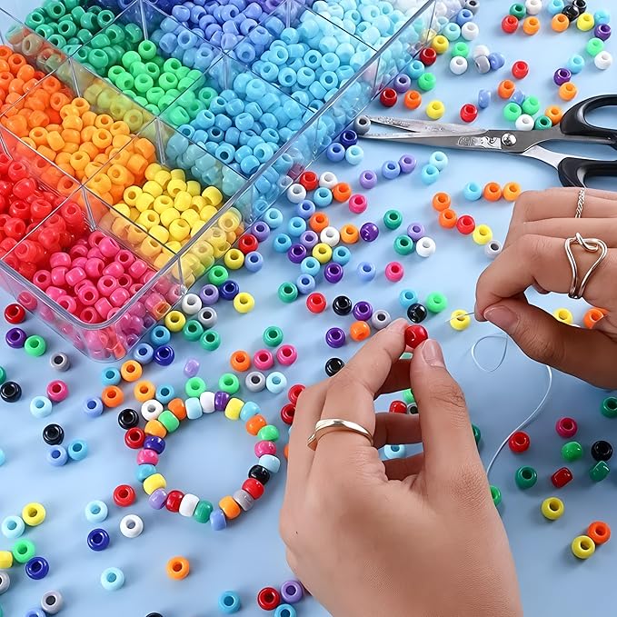 Pony Beads 10,000 Pieces Bracelet Making Kit, 30 Colors Kandi Beads Kit for Bracelets, Jewelry, Hair & Crafts, DIY Projects for Teens and Adults